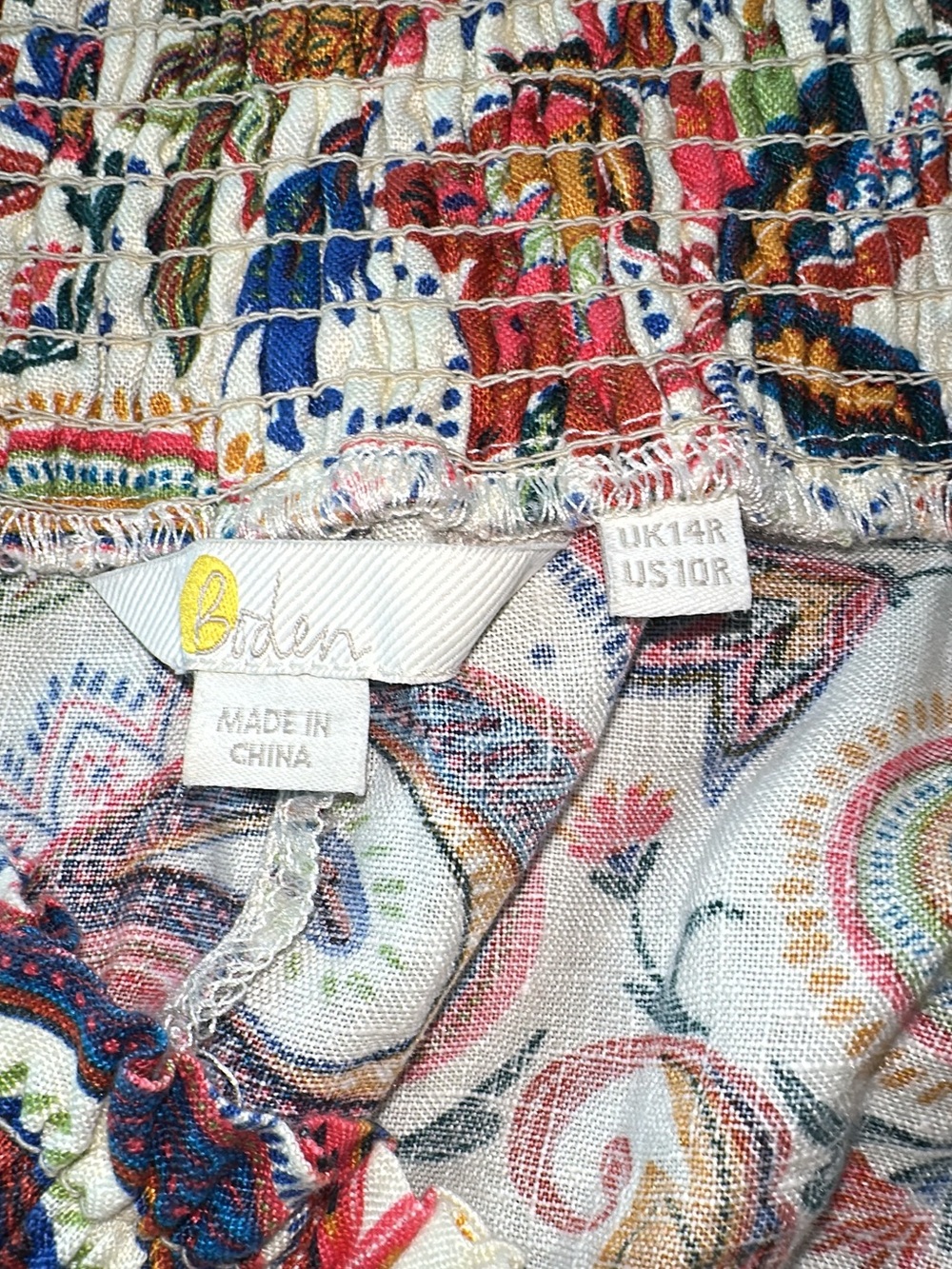 BODEN 100%Linen Pants Wide Legs Shirred Waist Paradise Paisley 28.5 long (mix48 - Picture 3 of 7
